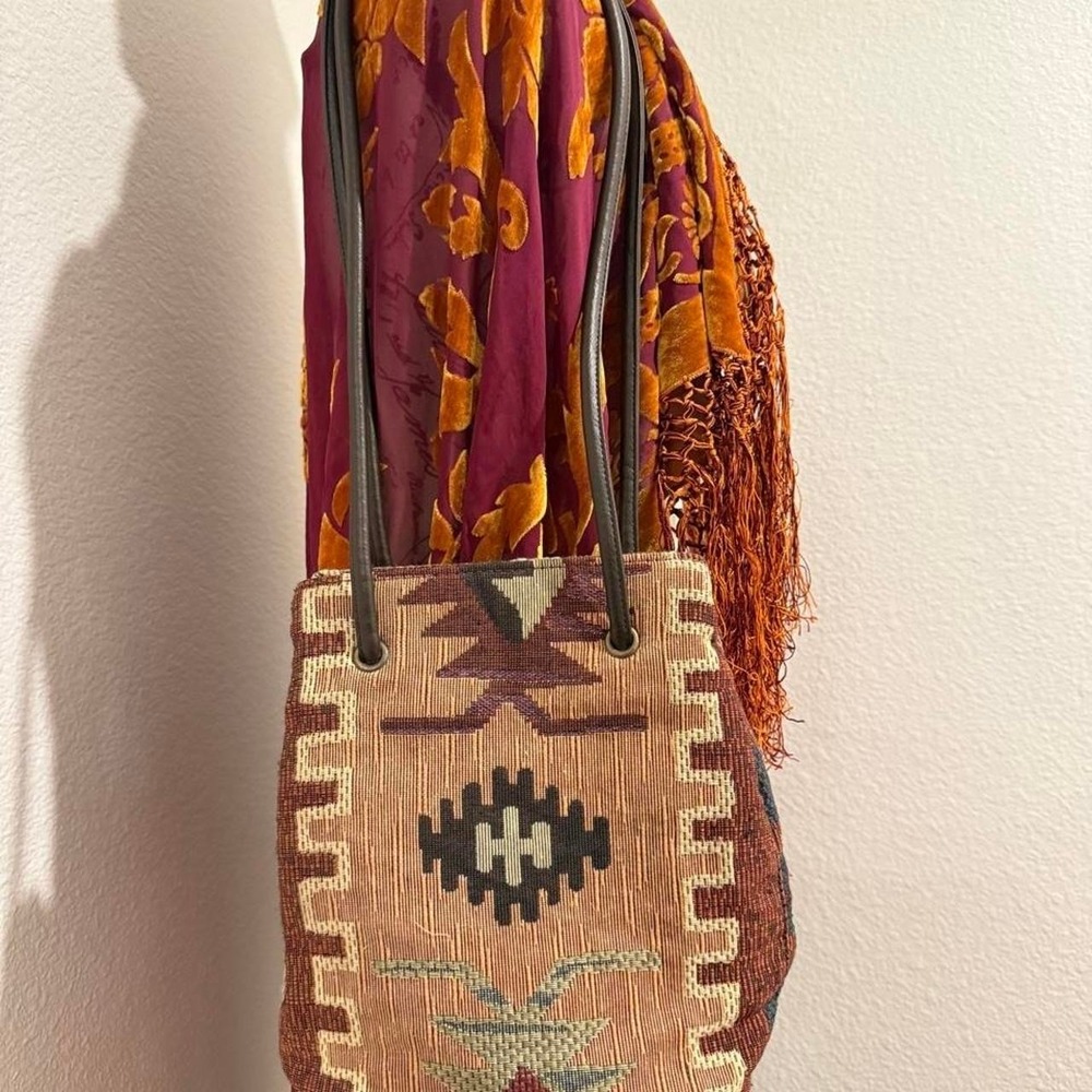 Vintage 2000s boho Nine West woven tote bag geometric tribal pattern